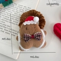 Brown plush gingerbread man hair tie with red hat and dimensions for Christmas - Plaid Bow Gingerbread Man Hair Tie
