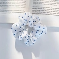 White scrunchie with blue polka dots made of light chiffon for a high ponytail look - Sky Polka Dot