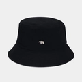 Detailed close-up of white polar bear embroidery on a premium black cotton bucket hat - M (56-58cm) / Black