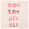 Pink and white coffin press-on nails with 3D flower, rhinestones and glitter finish - Pink French 3D Flower Style (3XA2-13927-Boxed)