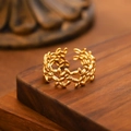 Adjustable 18K gold stainless steel open ring with polished laurel leaf design - Laurel Leaf / Gold