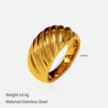 Anello in acciaio inossidabile dorato con finitura 18k e design a corno ritorto - US 7 / Forma a Croissant Filettato (YHTSR-2501180) / Oro
