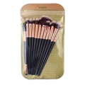 15-piece makeup brush set with black handles and rose gold ferrules in clear packaging - Exquisite Black / Twelve Piece Kit