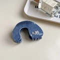 Denim blue claw clip with silver H letter and rhinestone for elegant hair styling - Light Denim Arc Claw
