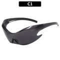 Gafas de sol negras Y2K futuristas con montura aerodinámica de diseño alado - Montura Negra Lente Gris