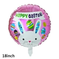 Pink 18-inch Happy Easter foil balloon featuring white bunny and colorful eggs - 18 inch Easter Pink Bunny Round Balloon