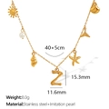 Gold stainless steel ocean necklace with letter Z, starfish, shell and pearl pendant - Letter Z (XL206)