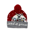 Red and grey Christmas knit beanie with polar bear design and Let it glow text - Hat Style 51 (Red Polar Bear)