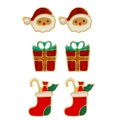 Detail der Weihnachts-Ohrstecker Set mit Weihnachtsmann, Geschenkbox und Socken Designs - Weihnachtsmann/Geschenk/Strumpf Set
