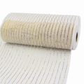 White deco mesh ribbon with metallic gold stripes for Christmas tree decoration - White & Gold Metallic Mesh (9m/Roll)