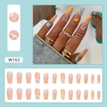 Long ballerina press-on nails with light pink base and blue-orange wave patterns - Two-Tone Ripple (W162)
