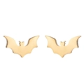 Macro detail of golden bat-shaped stainless steel stud earrings on white background - Bat Shape (388) / Gold