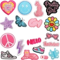 Set di toppe ricamate rosa con cuore, leopardo e lettere colorate in stile cartone animato - C24ax-155-yt Un Set Di 18
