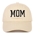 Detail showing the black MOM embroidery on the front of a beige cotton baseball cap - Adjustable / MOM Embroidery / Off White