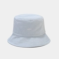 Detailed view of light blue towel fabric bucket hat with white embroidery and soft texture - One Size / Light Blue