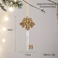 Christmas tree hanging ornament golden sequin key shape decoration with gold ribbon - Key (Gold Sequin)