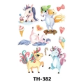 Waterproof temporary tattoo sheet TH-382 featuring colorful watercolor unicorns and desserts - Th-382 / 210*148mm