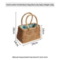 Handwoven basket bag with palm leaf lining, leather handles, and small star pattern - Small Handheld Bag (Starry Sky Style)