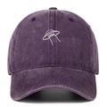 Detailed embroidery of a white UFO on a washed purple vintage cotton baseball cap - Purple