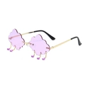 Randlose Sonnenbrille in Wolkenform mit lila Gläsern und hängenden Quasten - Goldener Rahmen Transparent Violett