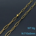 Golden titanium steel oval link paperclip chain necklace for women size 710x5mm and 6g weight - Gold Necklace (KN197692-Z)