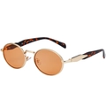 Oval retro sunglasses with gold metal frame, amber lenses and tortoiseshell temples - C7 Tortoise Gold Frame Orange Yellow Lens