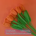 Handmade crochet orange tulip bouquet with green knitted leaves and plastic stem - Orange Tulip Single Stem