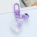Purple heart keychain with sparkling sequins, metal bell and acrylic charm pendant - 2.5cm Purple