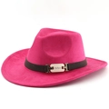 Dettaglio cappello in feltro fucsia con fascia in tessuto marrone e fibbia in metallo - M (56-58cm) / Rosa Rosso