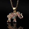 Golden elephant pendant necklace featuring colorful zircon stones and delicate gold chain - 02 Multicolor Elephant Pendant Only (Without Chain)