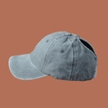Detail view of the gray-blue washed cotton ponytail baseball cap with a large rear opening - Washed Ponytail Baseball Cap-gray / Adjustable
