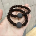 Set of two dark brown braided elastic hair ties with matte spherical accent beads - Braided Bead / Dark Coffee Round Bead