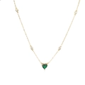 Golden heart necklace with deep green gemstone and four white cubic zirconia stones - Gold Green Zirconia