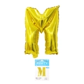 Golden foil balloon in letter M shape for birthday party decoration in retail packaging - Letter M (With Backing Card) / 16" / Gold