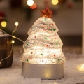 Miniature glass Christmas tree night light with colorful dots and a star on snow base - Silver Christmas Tree with Water