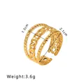 Adjustable gold stainless steel ring with layered chain design and hollow geometric finish - Multi-layer Hollow Chain Link Style / Gold