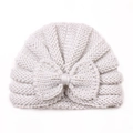 Light gray knit baby hat with oversized bow detail, infant winter warm beanie cap - Beige