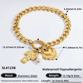 Bracciale a levetta in acciaio placcato oro 18k con ciondoli cuore perla e quadrifoglio - Bracciale a catena cubana con croce (SL41238)