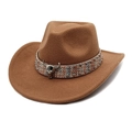 Brauner Cowboyhut aus Filz mit aufgebogener Krempe, Webband und Metall-Stierkopf-Detail - M (56-58cm) / Khaki
