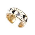 Adjustable gold evil eye open ring with black and white enamel details for men and women - Adjustable Open / White