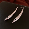 Polished silver curved horn earrings with unique hollow hole design on dark leather background - Silver Sharp Curve Style (10# Silver Pin-Silver-Linear Studs)