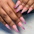 Long almond press-on nails with pink-to-purple aurora gradient and 3D textured detail - K045【24pcs】 / Boxed (jelly Gel + Granules)