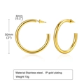 50mm large hollow golden C-shape stainless steel hoop earrings for women in gold finish - 50mm / Gold