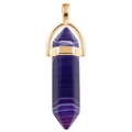 Hexagonal crystal pillar pendant necklace with purple striped agate and gold metal clasp - Gold O-Chain / Purple Agate