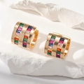 Golden baguette cut multi-color zircon hoop earrings for women with polished finish - Gold/Multicolor Zirconia