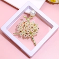 Golden ballerina brooch with white flowers and pearls in a transparent gift box - XZ017-Ballet Girl-Boxed