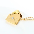 Detailed close-up of a gold envelope pendant with an opening feature and inner metal sheet - Gold Plain