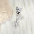 Orecchino a teschio argento con occhi di gemma nera e dettaglio a fiocco - Teschio a Punta (A988-1#)