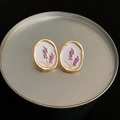 Oval White Lavender Enamel Studs