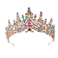 Golden bridal crown accessory with vibrant multi-colored crystals and rhinestones - Gold Base Opal Colorful